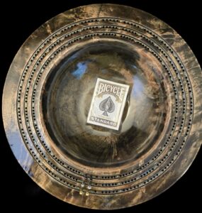 Camo dyed wooden cribbage bowl