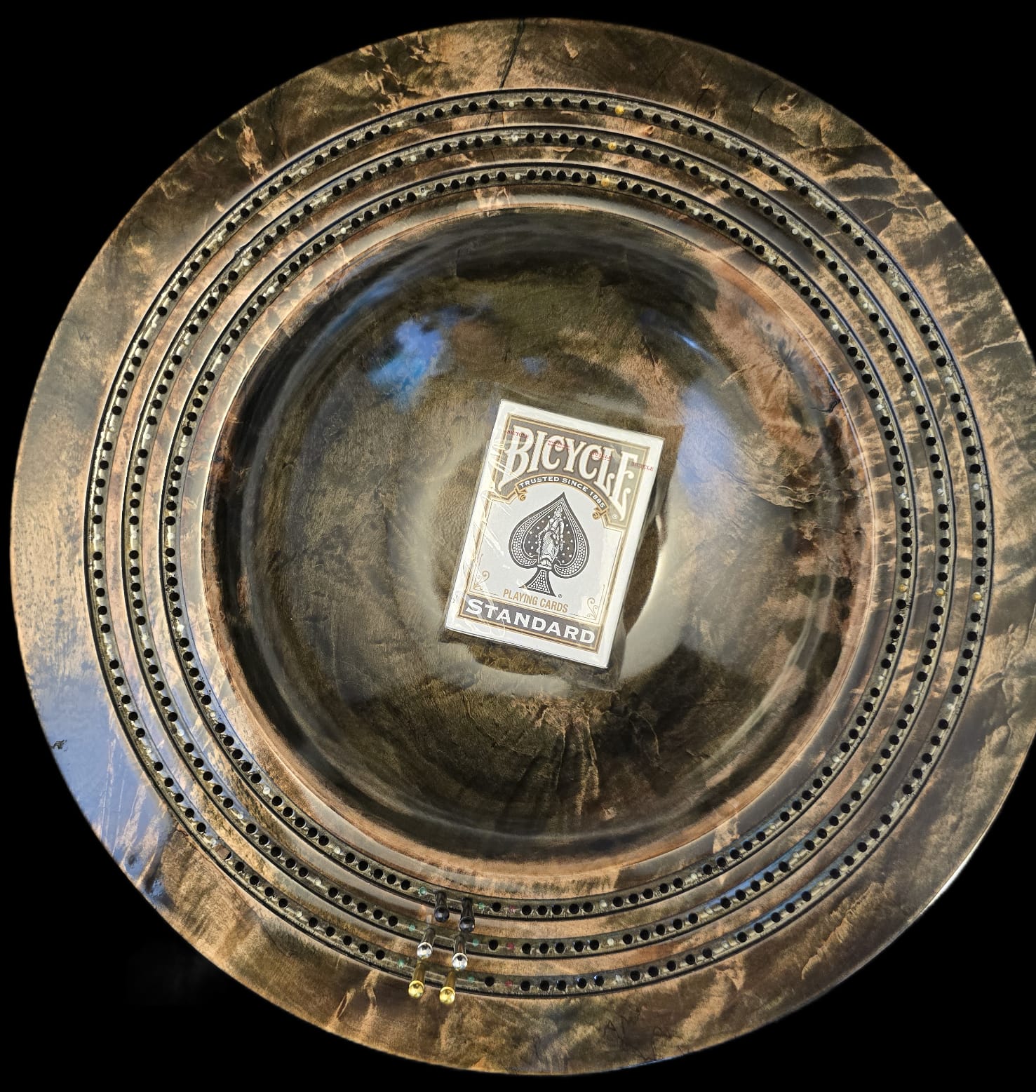 Camo dyed wooden cribbage bowl